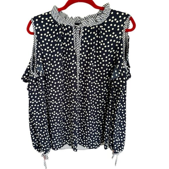 NWT Women Size XL Melissa Paige Mixed Pattern Print Cold Shoulder Blouse Top - Picture 1 of 11
